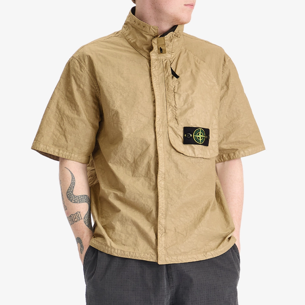 Stone Island Men's Organic Nylon Panama-TC Short Sleeve Shirt Biscuit